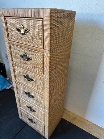 Mid Century Whicker Tall Chest Dresser #0266