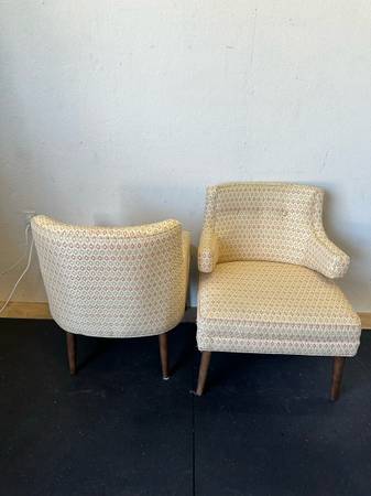 Pair Mid Century Upholstered Arm Chairs #0613