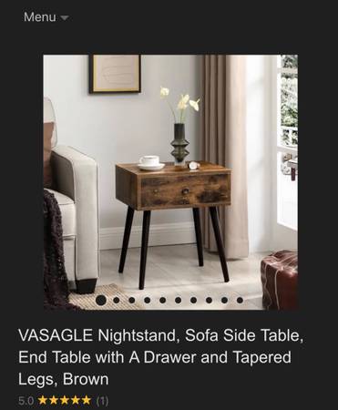 VASAGLE Nightstand, Sofa Side Table, End Table with A Drawer and Tapered Legs #0273