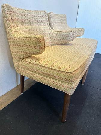 Pair Mid Century Upholstered Arm Chairs #0613