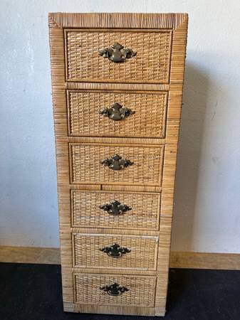 Mid Century Whicker Tall Chest Dresser #0266