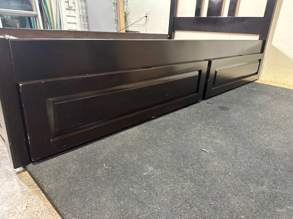 Dark Mission Style Wooden Bed Frame Twin with Rolling Storage Drawers #0152