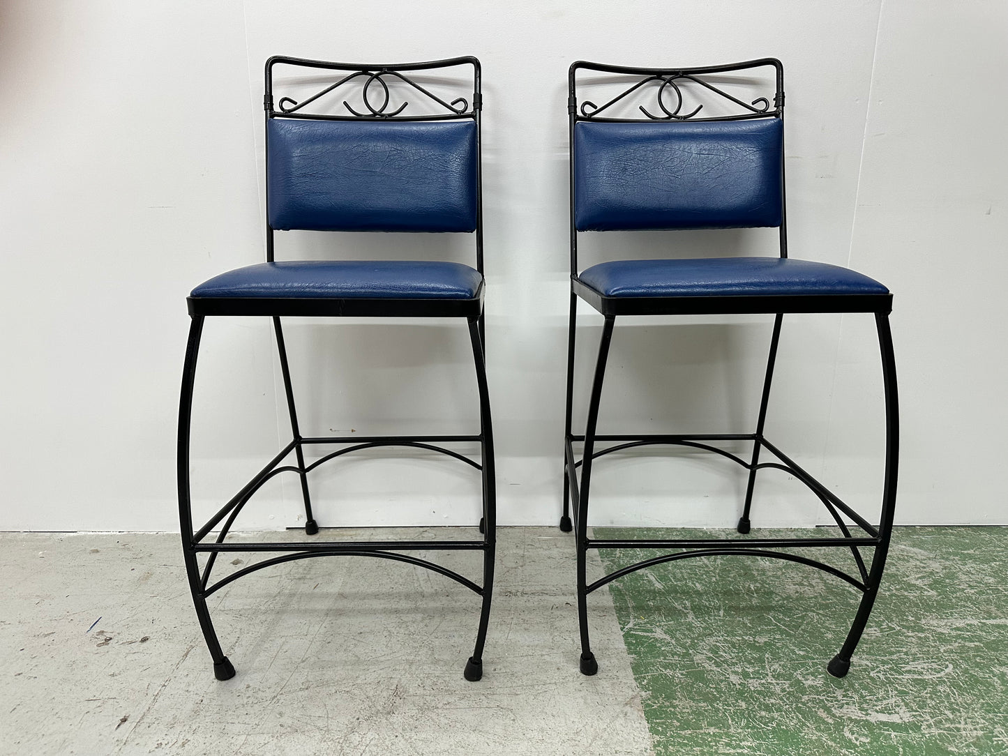 Blue Leather with Iron Base Barstool Set #0968