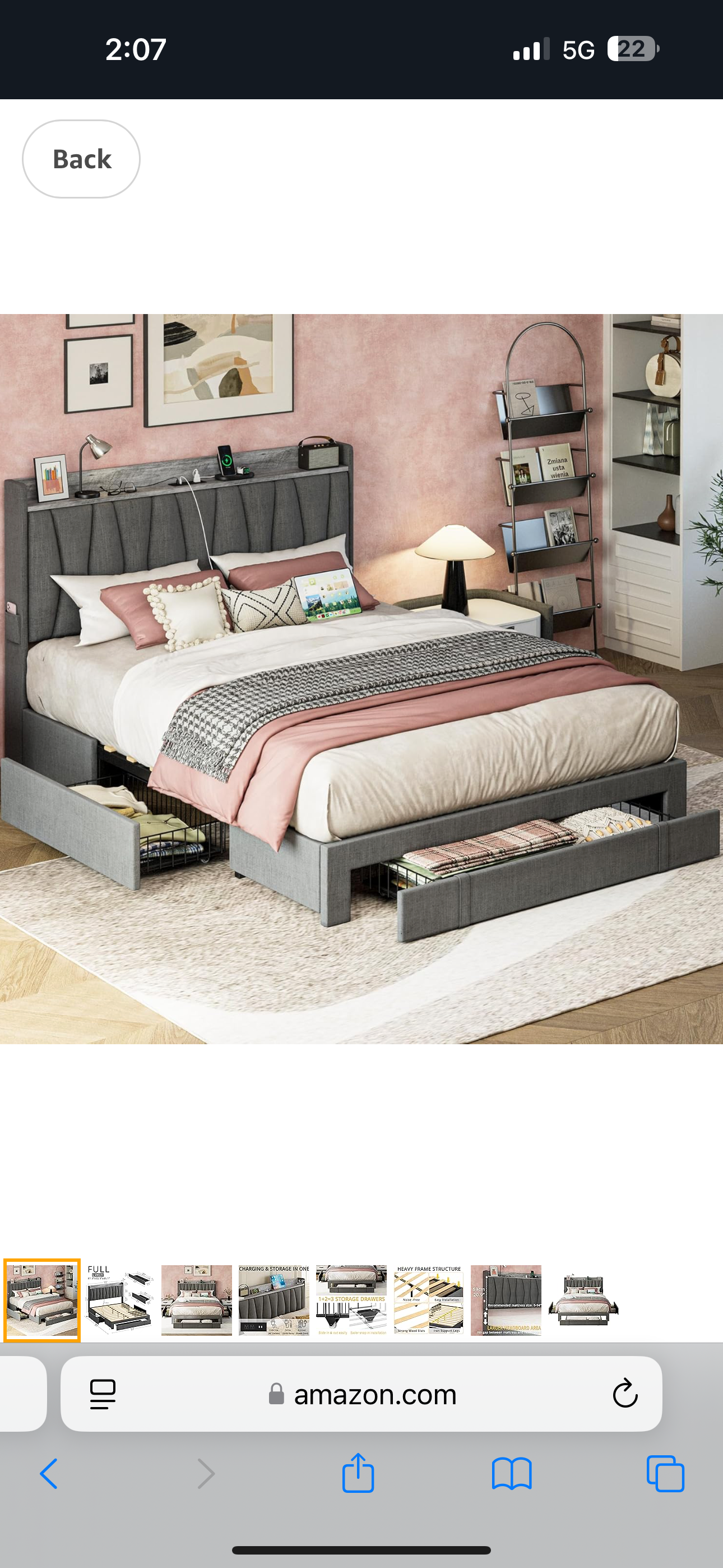 Full Size Bed Frame with 3 Drawers, Upholstered Platform Bed with Storage Headboard and Charging Station, No Box Spring Needed, Easy Assembly, Grey #0993