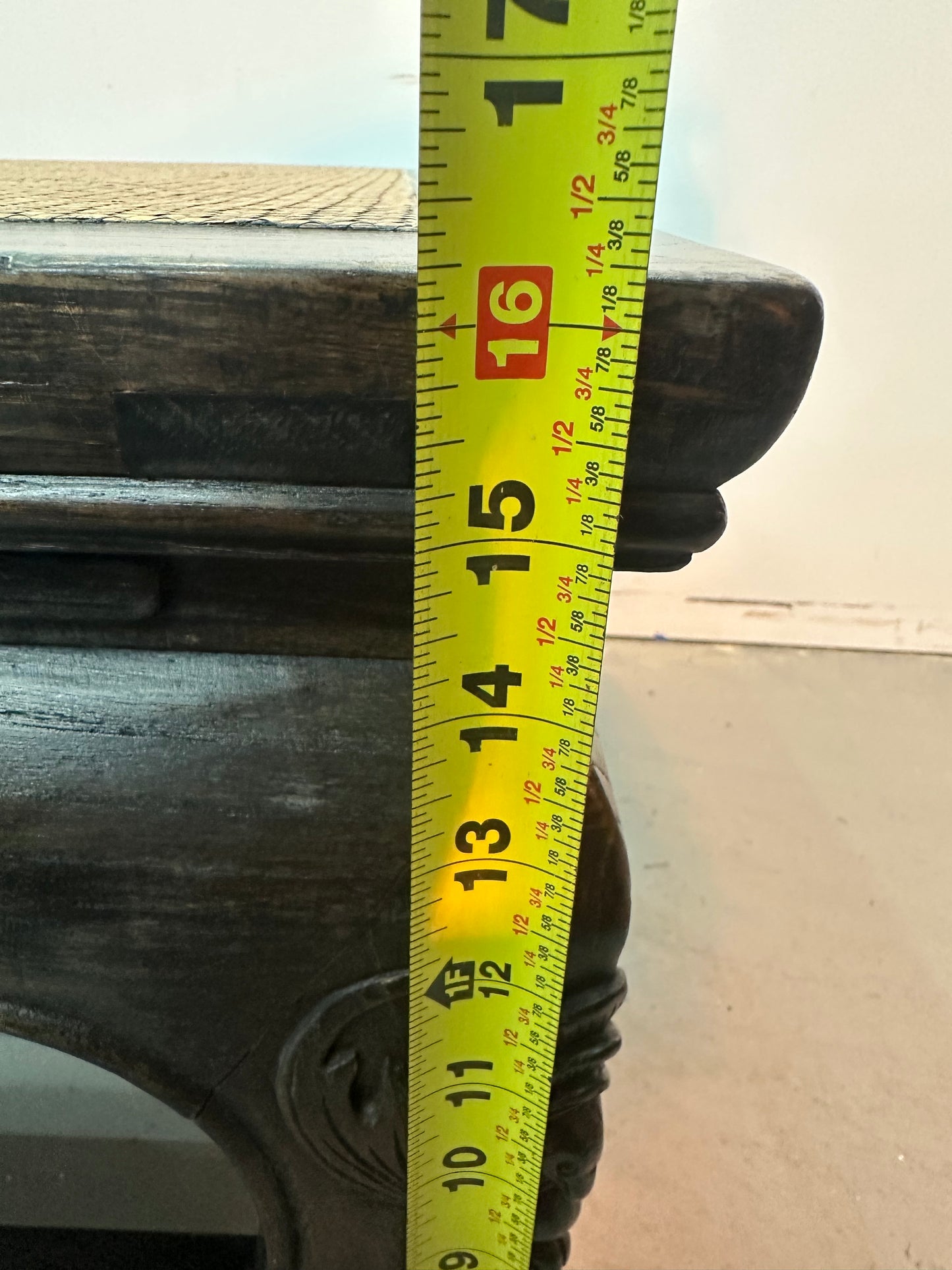 Antique Oriental Ornate Woven Rattan Top Table #1076