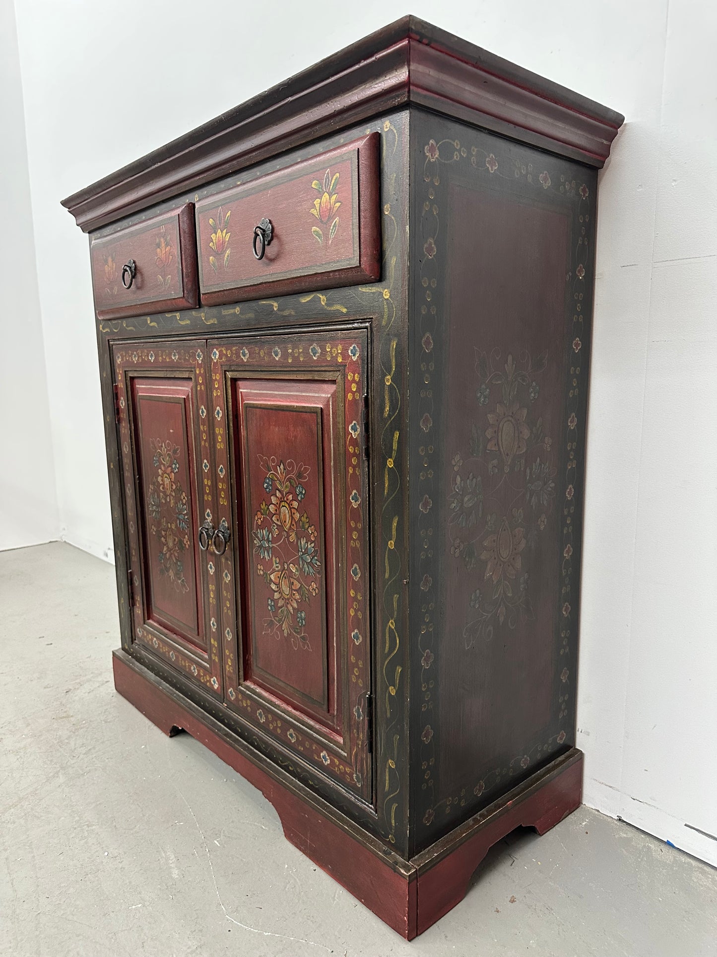 Tibetan Style Hand Painted Wooden Cabinet #1078