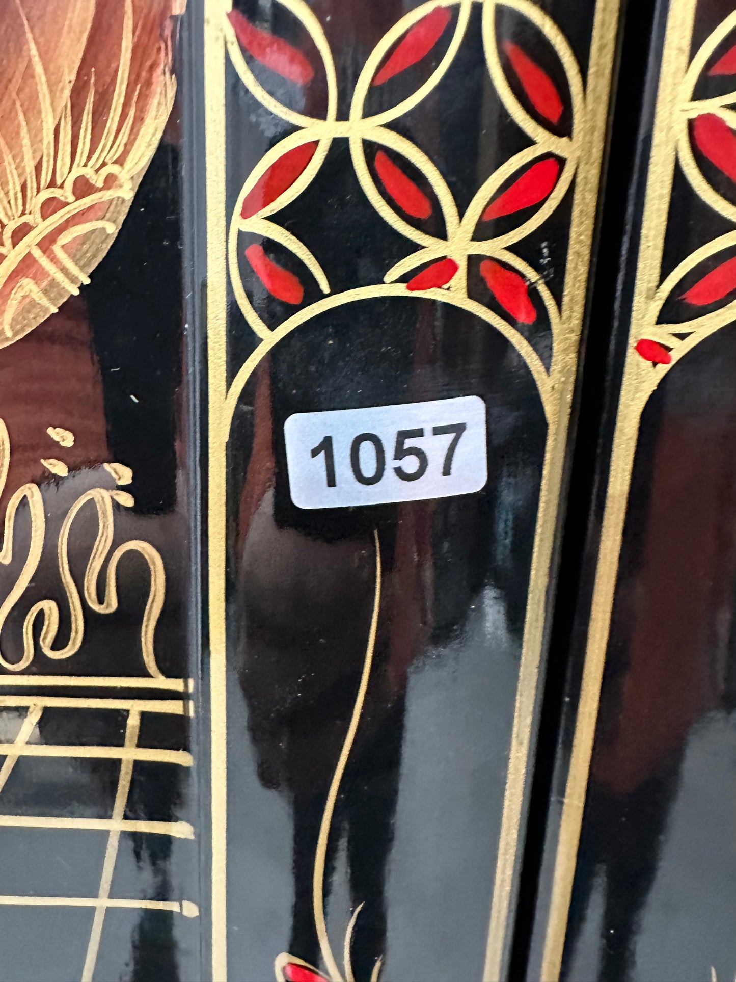 Vintage Asian Black Lacquered Armoire Inlayed with Mother of Pearl #1057