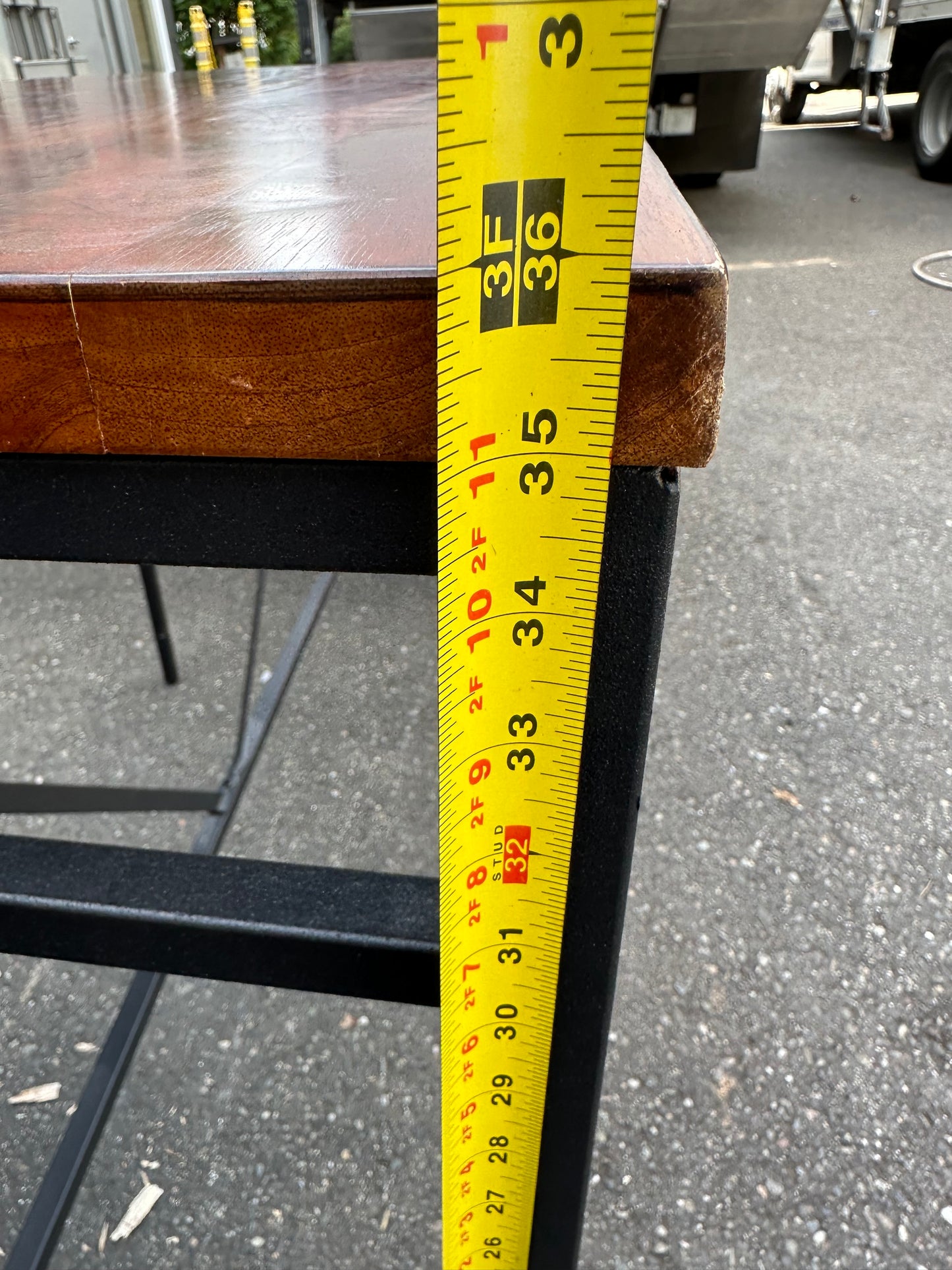 Rustic Wood Top Metal Frame Bar Height Table #0757