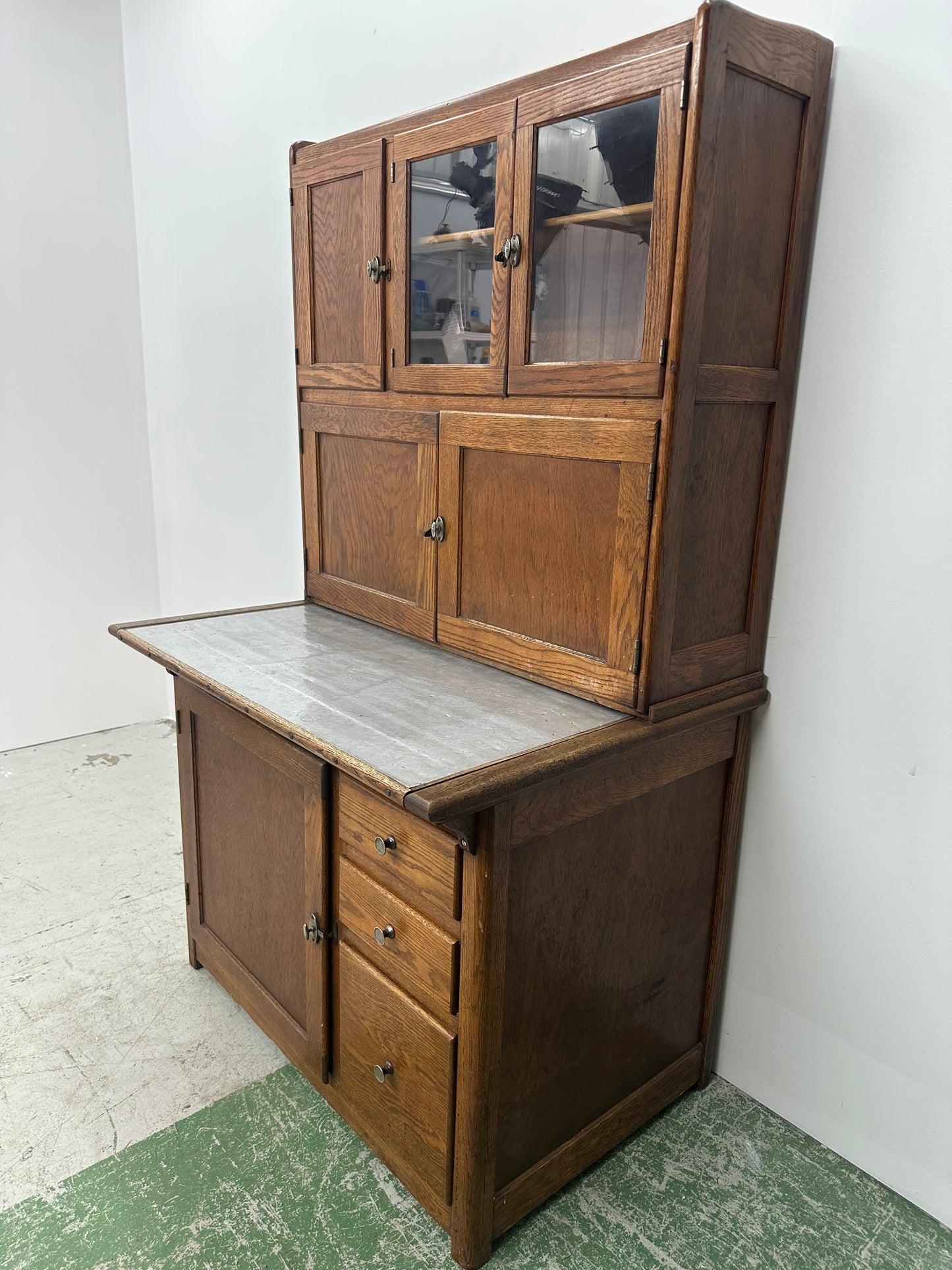 Antique Oak Hoosier Kitchen Cabinet #0967