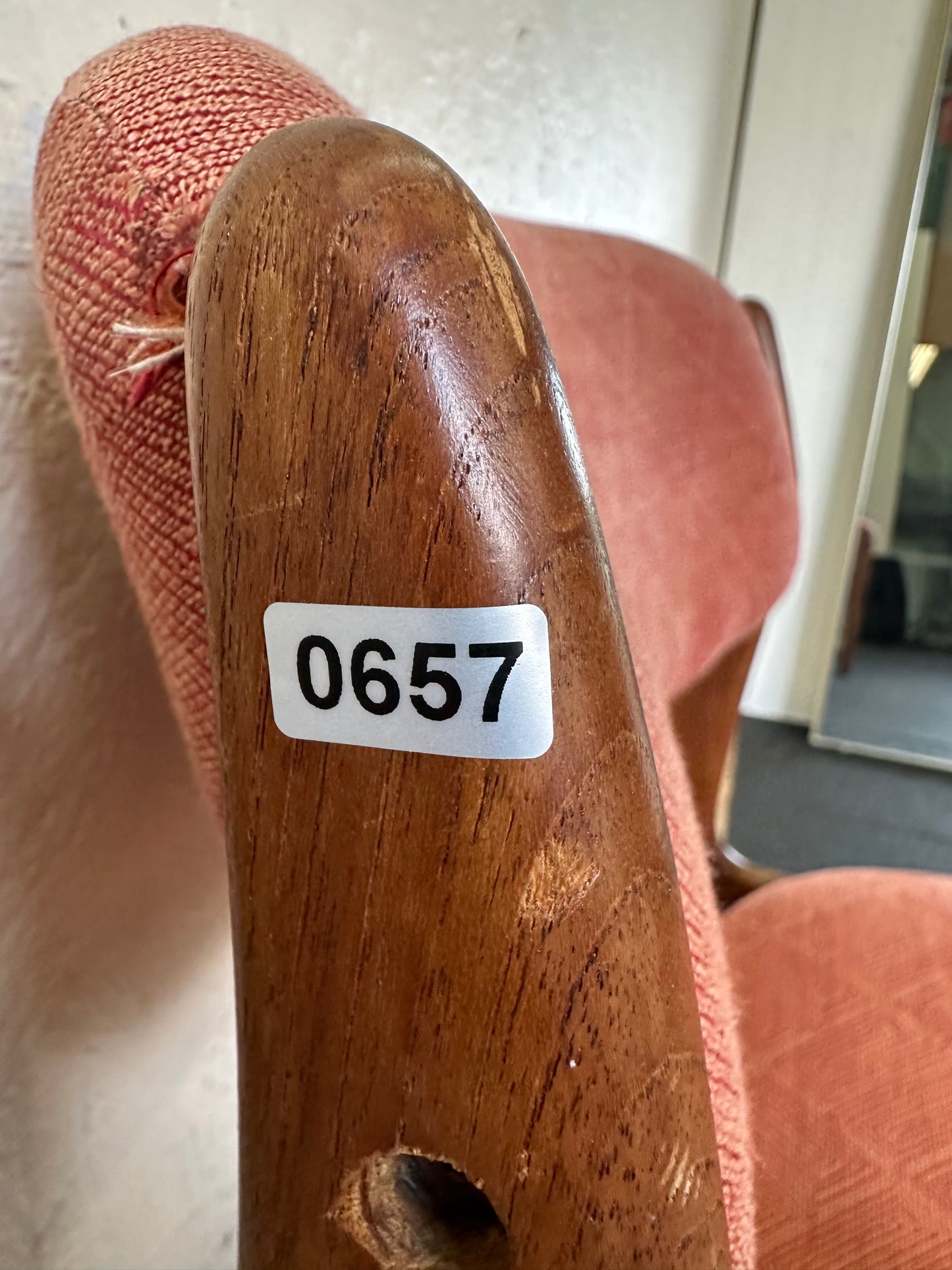 Mid Century Teak Upholstered Dining Chair Accent Chair #0657