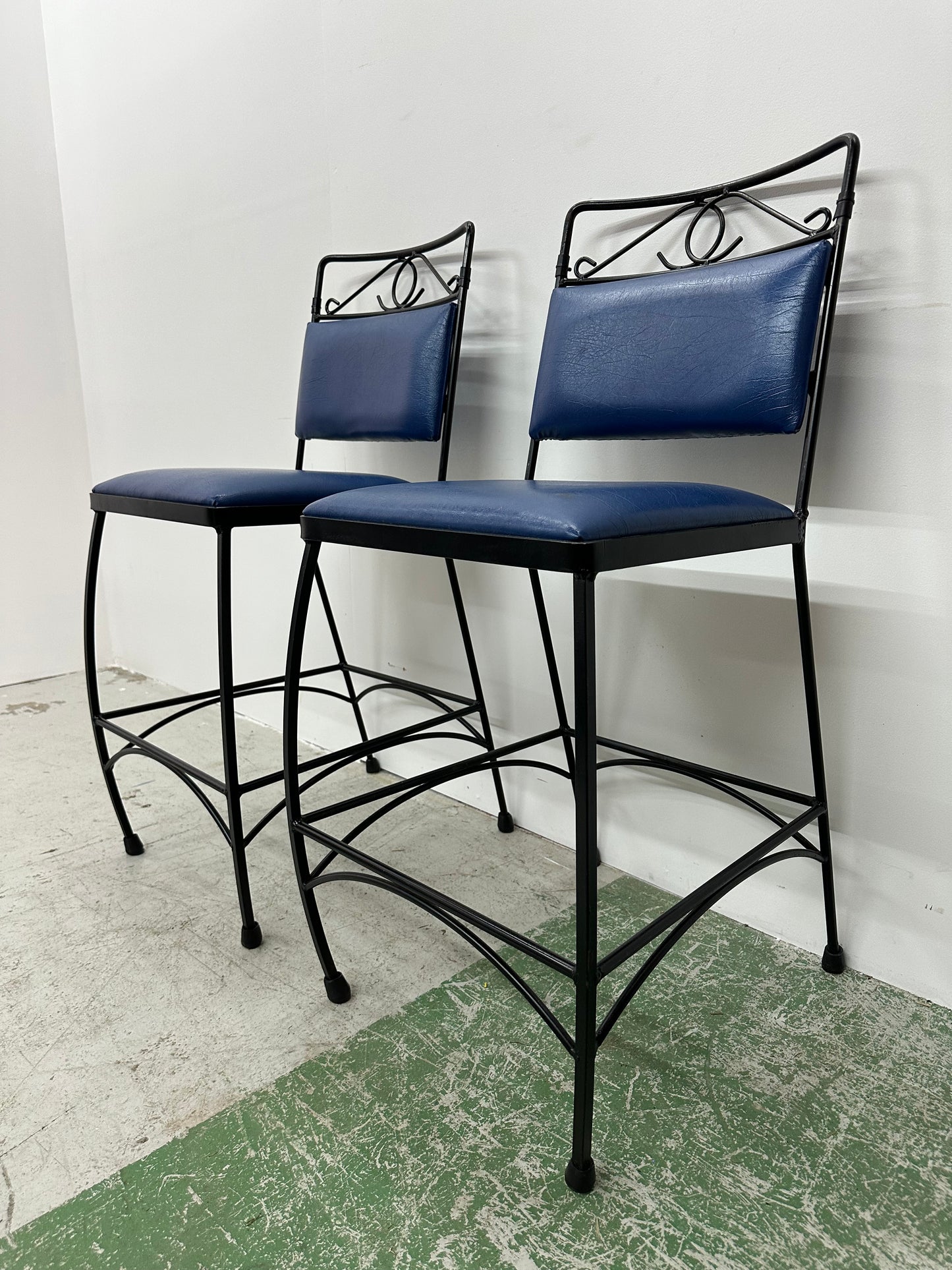 Blue Leather with Iron Base Barstool Set #0968