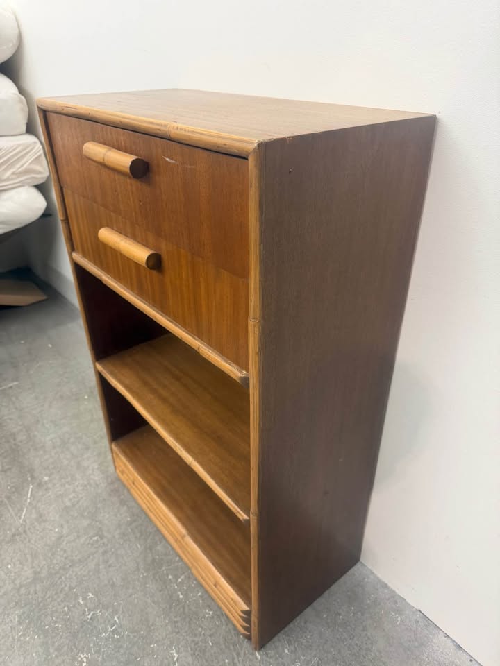 MCM Mahogany/ Rattan and Faux Bamboo Accents
