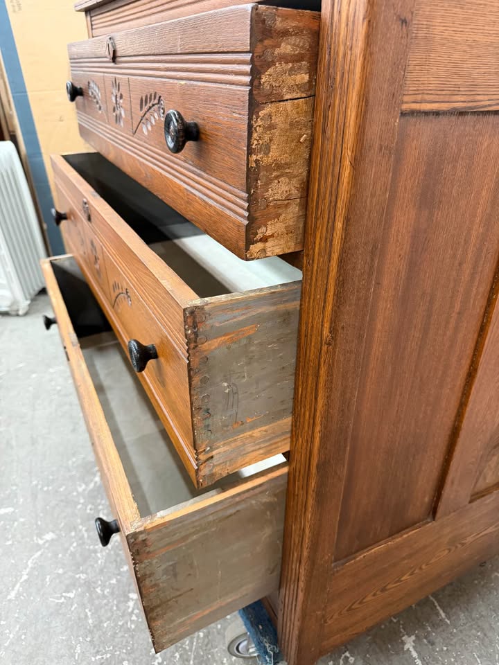 Antique Carved Wood 3-Drawer Dresser