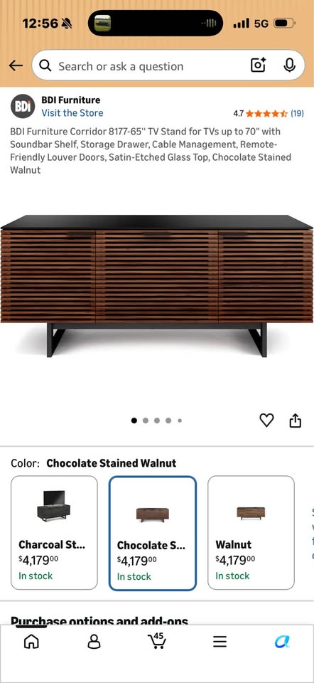 BDI USA Modern Slatted Wood /Black Tempered Glass Sideboard Credenza