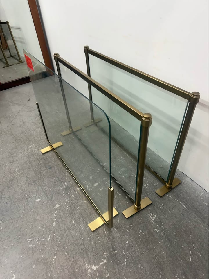 3 Piece Brass /Glass Fireplace Screen