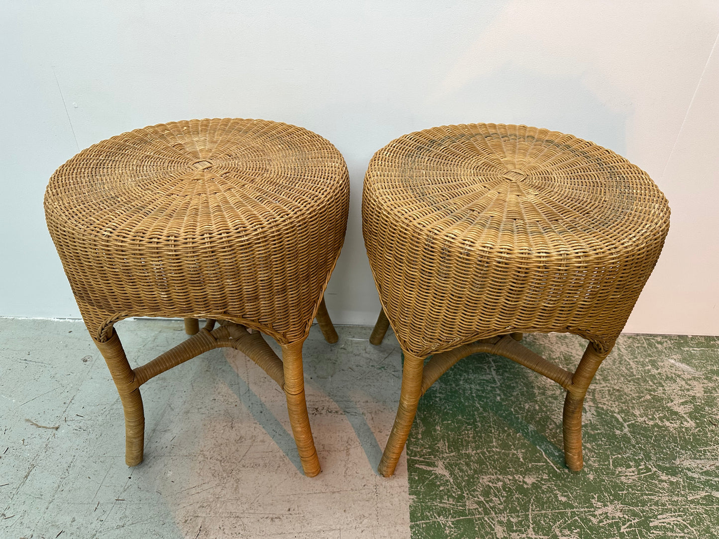 Mid Century Rattan Foot Stool Set #0938