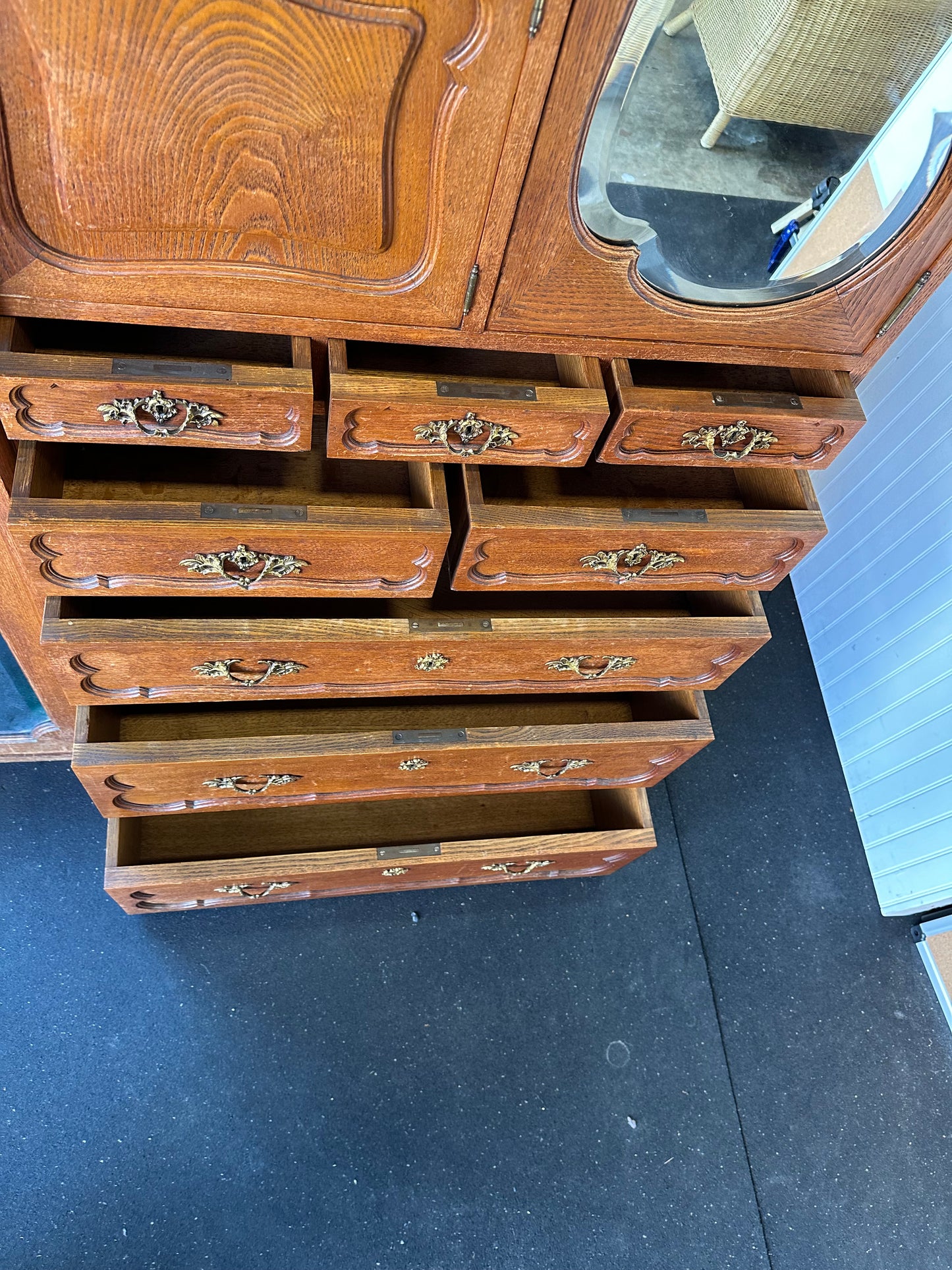 Victorian Carved Oak Lingerie Chest With Armoire Antique Wardrobe