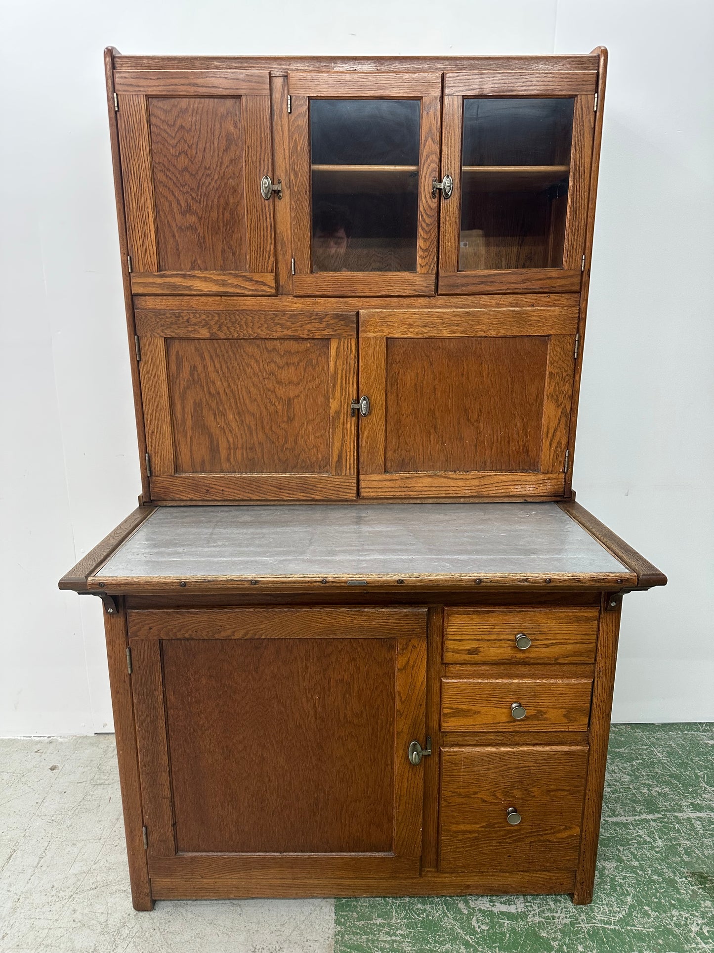 Antique Oak Hoosier Kitchen Cabinet #0967