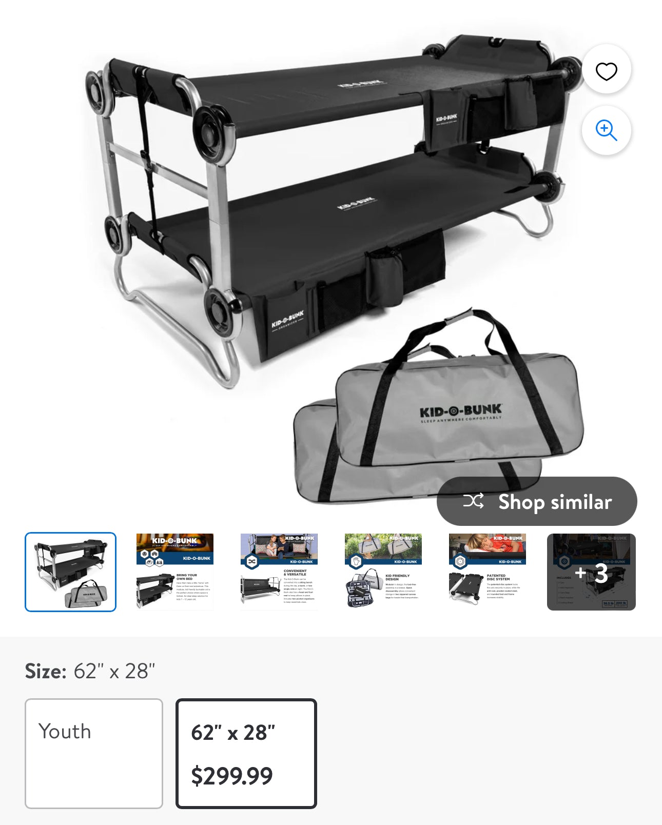 Disc-O-Bed Kid-O-Bunk Portable Benchable Double Cot with Organizers #0691