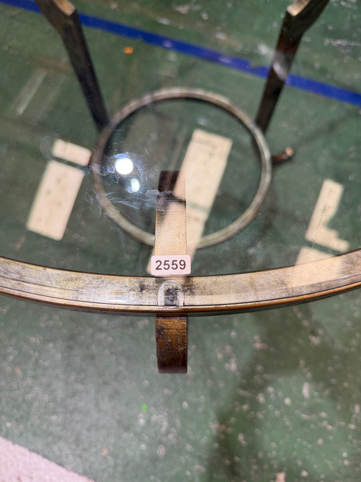 Glass and Scrolled Metal Coffee Table and Side Table Set #2559