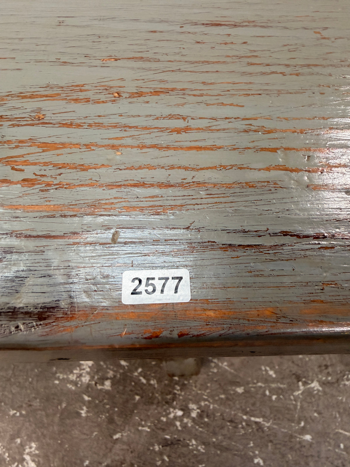 Spanish-Style Gray Painted Trestle Dining Table with Lyre Legs #2577