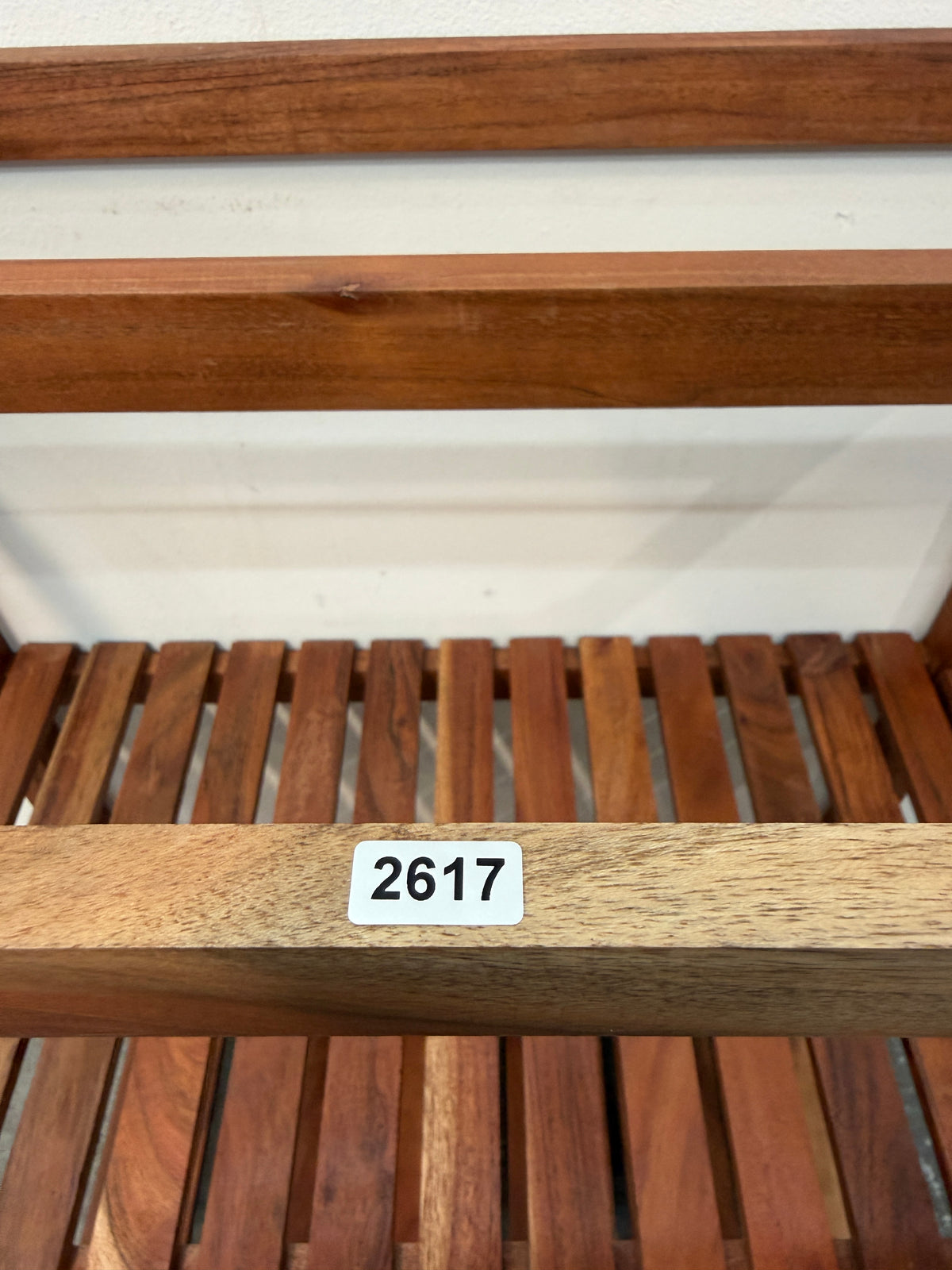 Acacia Wood Slatted Shelf Rack with Towel Bars #2617
