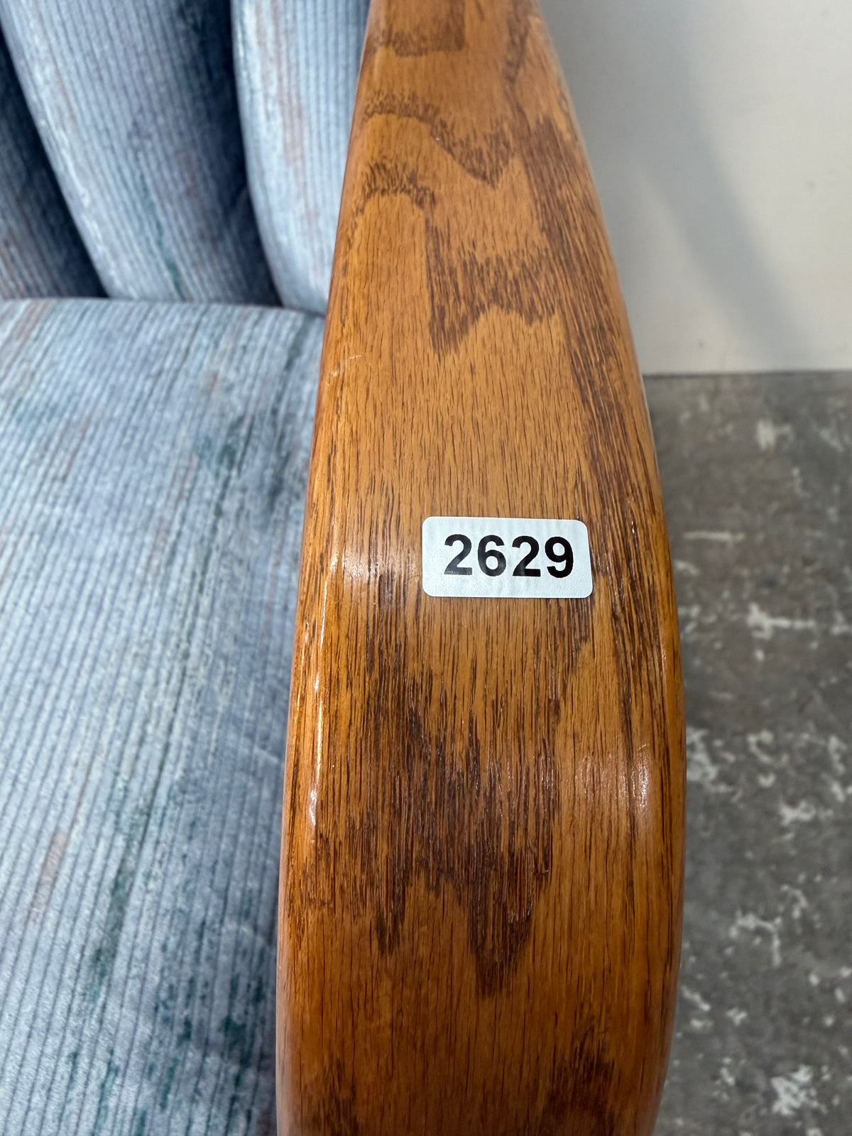 Oak Glider Rocker with Blue Cushions #2629