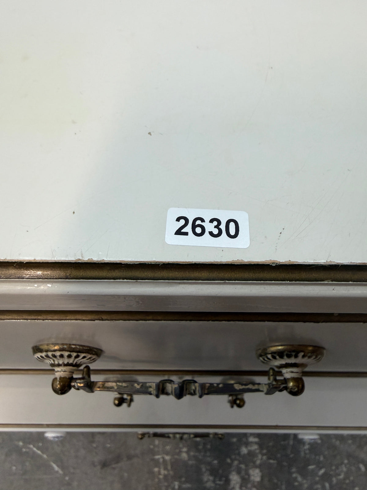 White French Provincial Five-Drawer Tall Chest with Gold Trim #2630