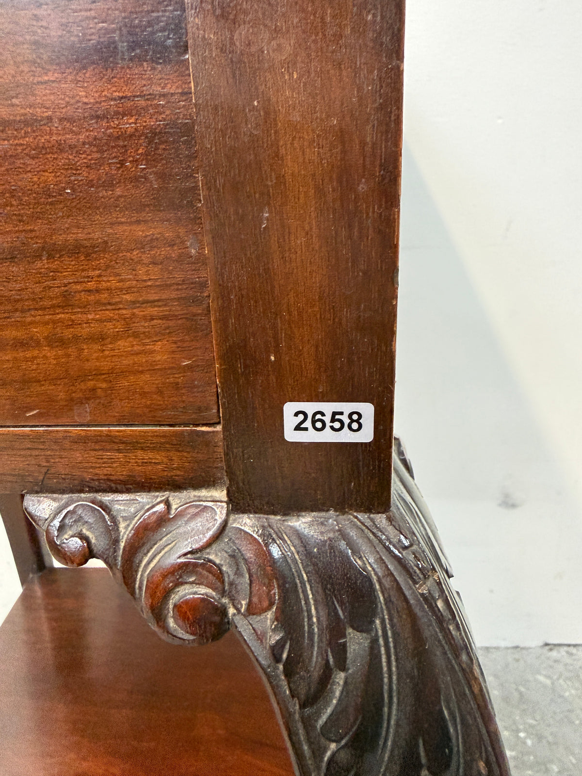 Carved Mahogany Flip Top Side Table with Drawer #2658
