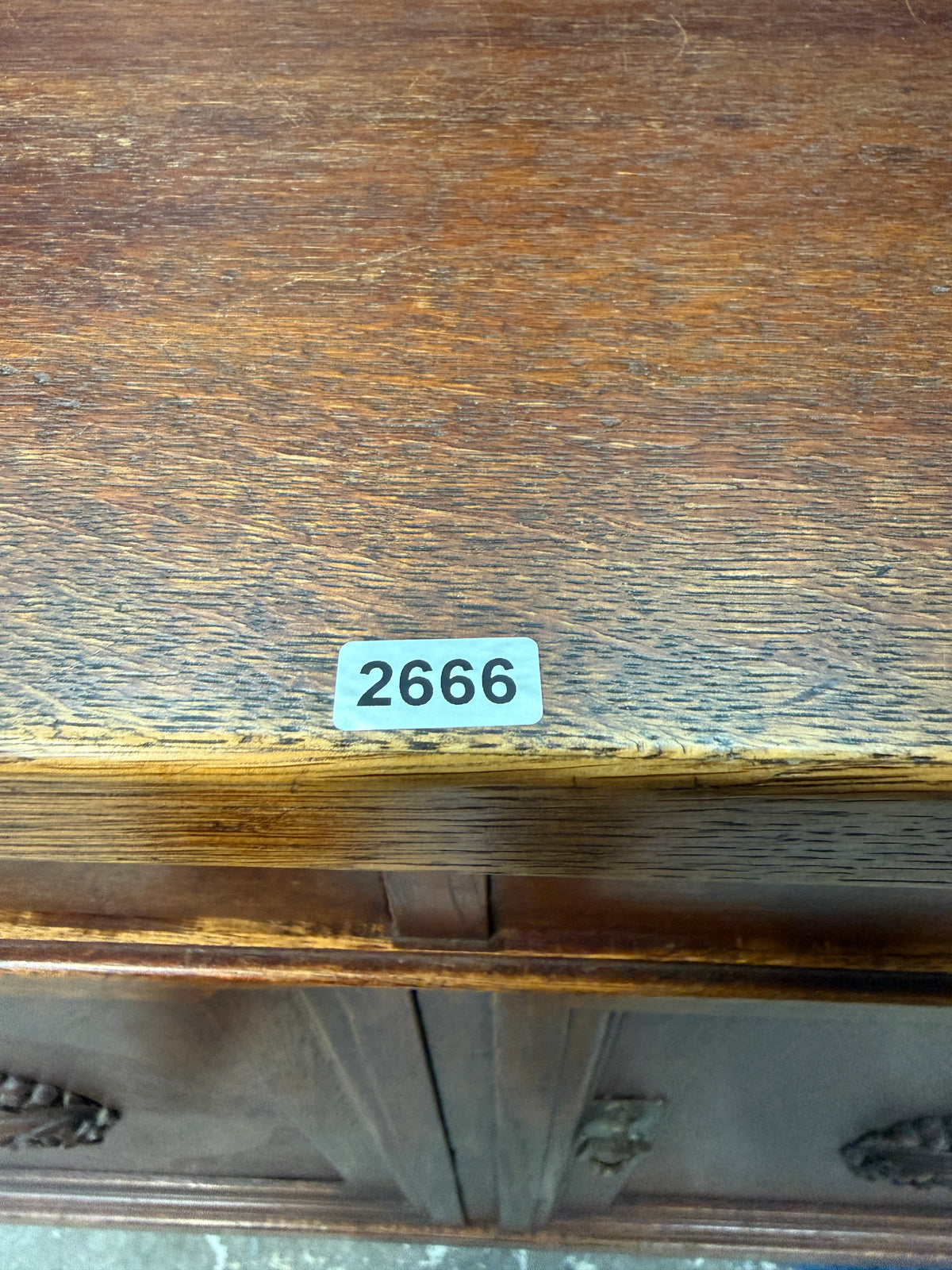 Antique Oak Sideboard with Carved Backsplash #2666
