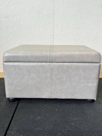 Leather Upholstered Small Grey Storage Ottoman #0275