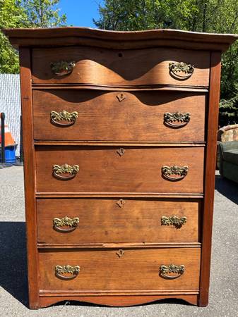 Antique Country Oak Tallboy 5-Drawer Dresser