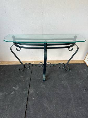 Green Metal Glass Top Entry Console Side Table #0170