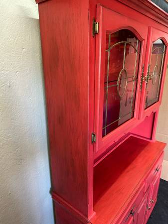 Solid Oak With Glass Door Hutch Rustic Painted/Stained Console #0183