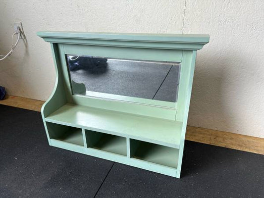 Solid Wood Painted Wall Shelf with Mirror #0515