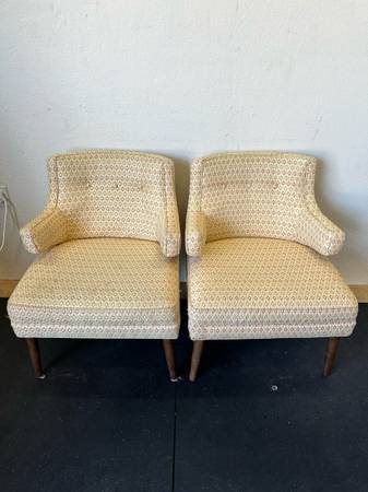 Pair Mid Century Upholstered Arm Chairs #0613