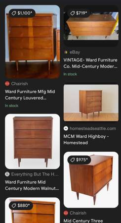 Ward Furniture Mfg Mid Century Walnut Louvered Highboy Dresser #0350