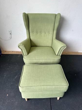 Ikea Strandmon Wing Back Arm Chair and Ottoman #0486