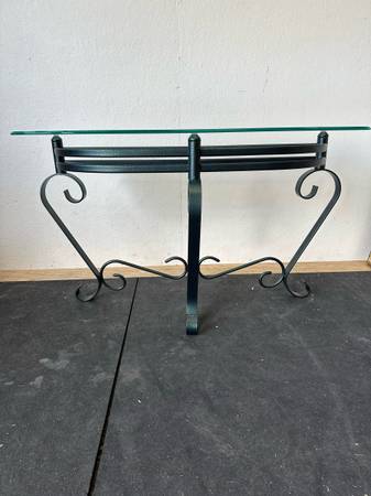 Green Metal Glass Top Entry Console Side Table #0170