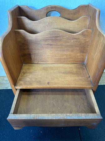 Vintage Wooden Chairside Magazine Storage #0507