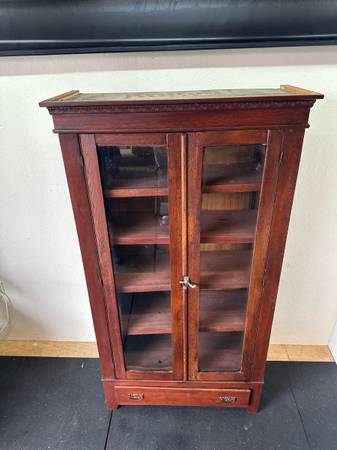 Antique Stained Oak Solid Wood Display Cabinet