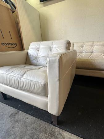 Modern White Leather Sofa with Matching Accent Chairs