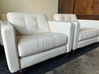 Modern White Leather Sofa with Matching Accent Chairs