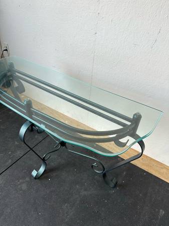 Green Metal Glass Top Entry Console Side Table #0170