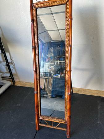 Vintage Ornate Bamboo & Rattan Standing Floor Mirror #0286