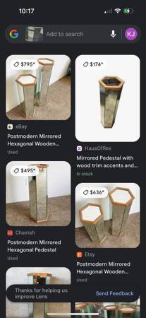 Postmodern Mirrored Hexagonal Wooden Framed Pedestal Side Tables Plant Stands