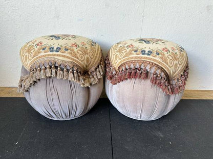 Tapestry Style Fabric Pouf Foot Stools with Fringe #0510