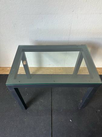 Crate & Barrel Parsons Glass Top Metal End Table #0354