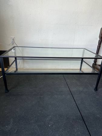 Pottery Barn Industrial 'Tanner' Iron and Glass 2 Tiered Coffee Table #0259