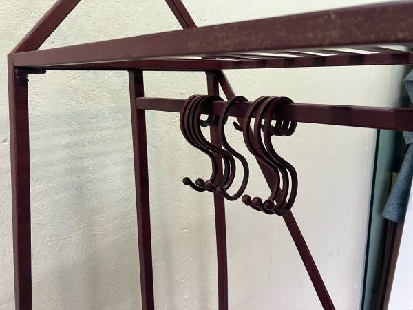 Vintage Ornate Iron Hall Tree Entry Coat and Umbrella Rack with Iron Sliding Hooks #0222